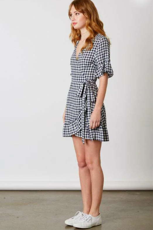 Courtney Navy and White Gingham Wrap Dress