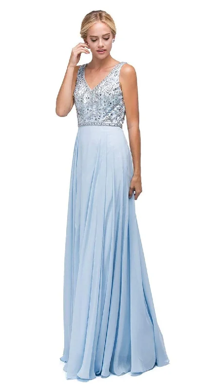 Dancing Queen - Beaded V-Neck Chiffon A-line Dress 9589