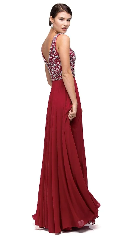 Dancing Queen - Beaded V-Neck Chiffon A-line Dress 9589