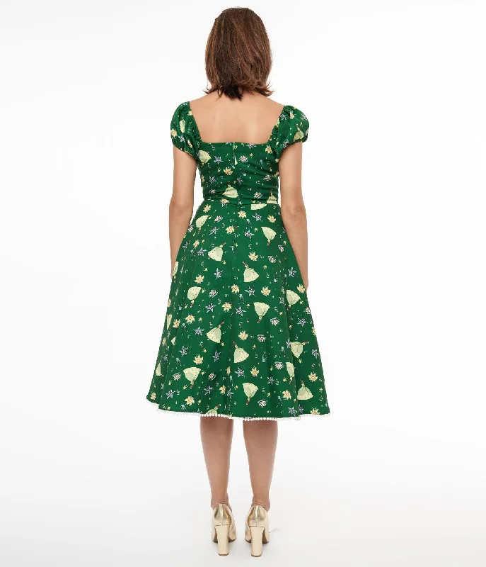 Disney Princess collection by Unique Vintage Green Princess Tiana All Over Print Swing Dress