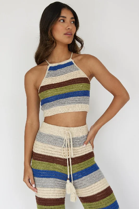 Dream Believer Crochet Tied Top Stripe Blue Multi