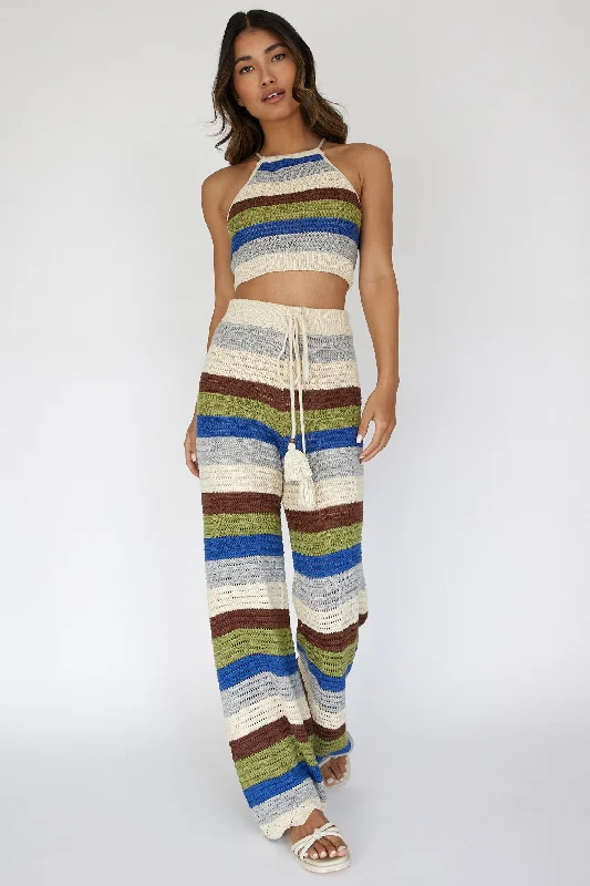 Dream Believer Crochet Tied Top Stripe Blue Multi