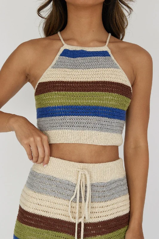 Dream Believer Crochet Tied Top Stripe Blue Multi