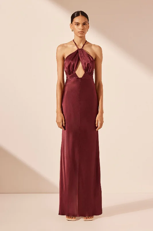 ELIA CROSS BACK HALTER MAXI DRESS - SHIRAZ