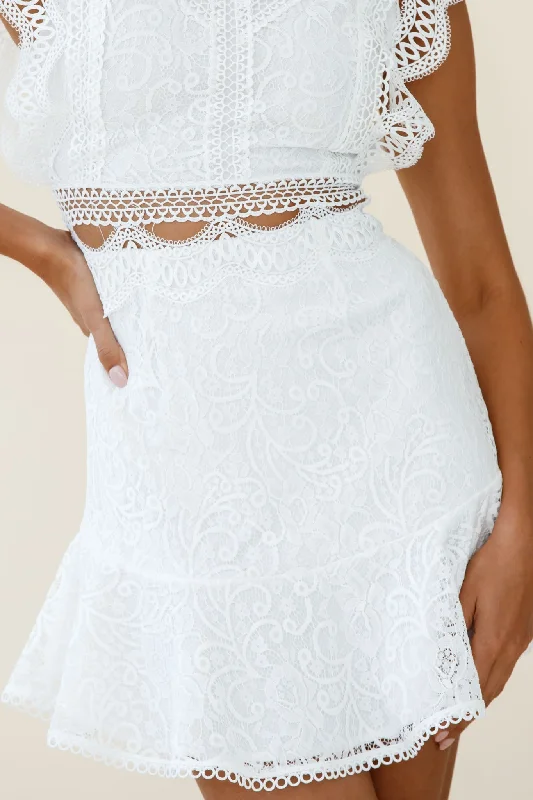 Elisha Crochet Detail Lace Overlay Dress White