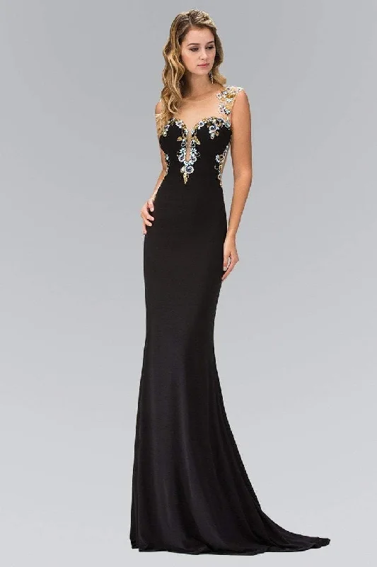 Elizabeth K - GL1402 Illusion Scoop Neckline with Sheer Back Jersey Gown