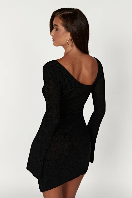 Ember Dry Handle Knit Mini Dress - Black