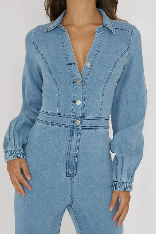 Emilio Long Sleeve Jumpsuit Denim Blue