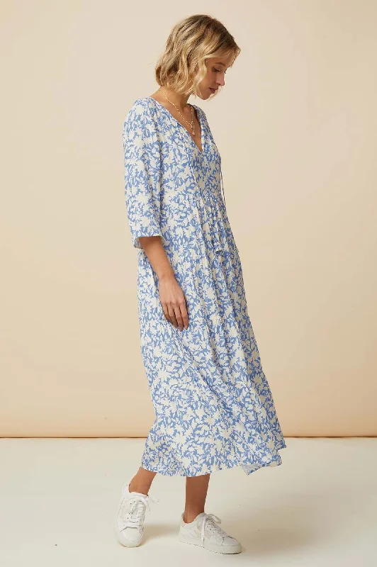 Emma EcoVero™ Midi Dress | Pale Blue/White