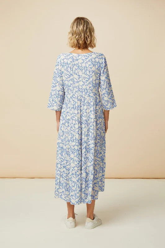 Emma EcoVero™ Midi Dress | Pale Blue/White