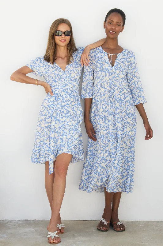 Emma EcoVero™ Midi Dress | Pale Blue/White