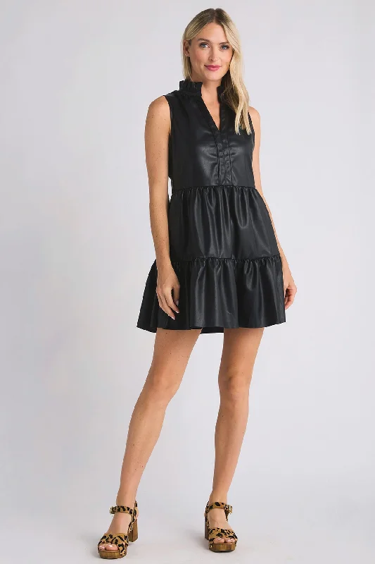 Fate Sleeveless Faux Leather Tiered Dress