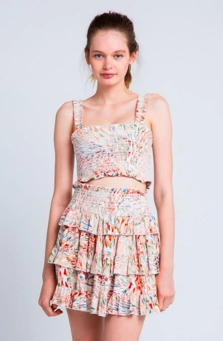 Faye Boho Print Two-Piece Smocked Mini Dress