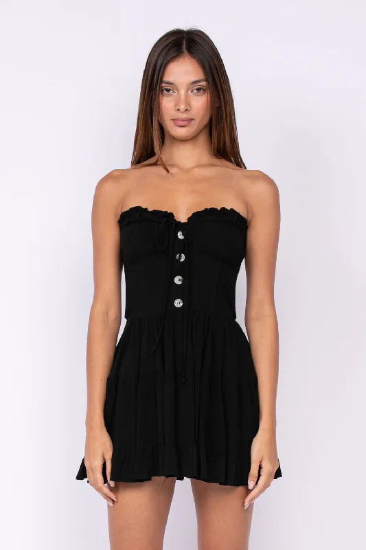 Garden Charm Black Strapless Dress