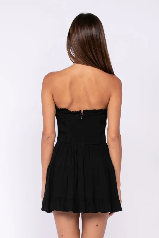 Garden Charm Black Strapless Dress