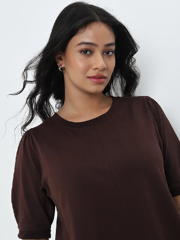 Gia Dark Brown Solid A-Line Dress