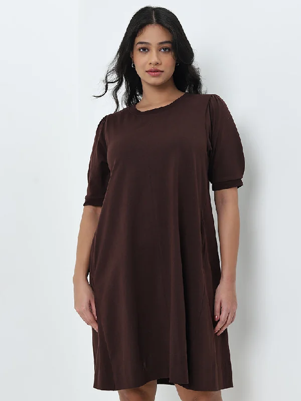 Gia Dark Brown Solid A-Line Dress