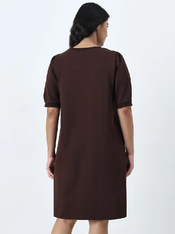 Gia Dark Brown Solid A-Line Dress