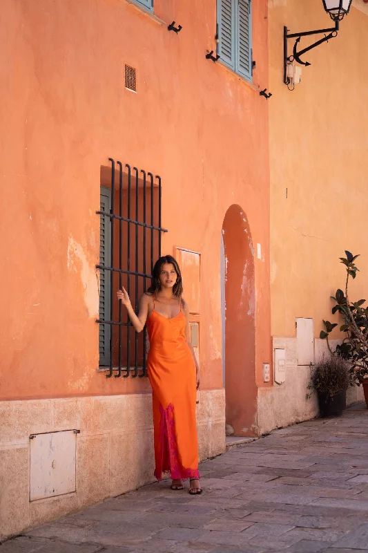 Gigi Orange Satin Maxi Dress