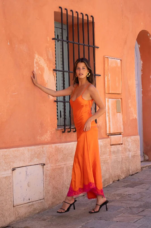 Gigi Orange Satin Maxi Dress