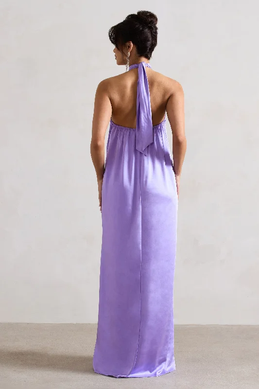 Gloriana | Lilac Satin High-Neck Maxi Dress