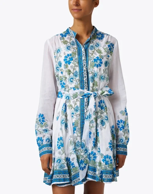 Godet Blue and White Print Cotton Dress