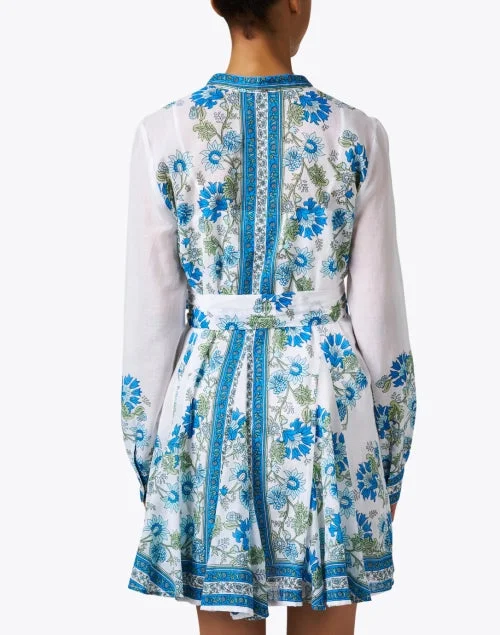 Godet Blue and White Print Cotton Dress