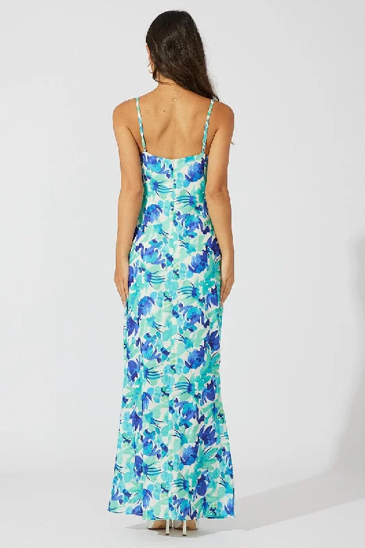 Green Floral Maxi Dress Slip Cami Watercolour Print