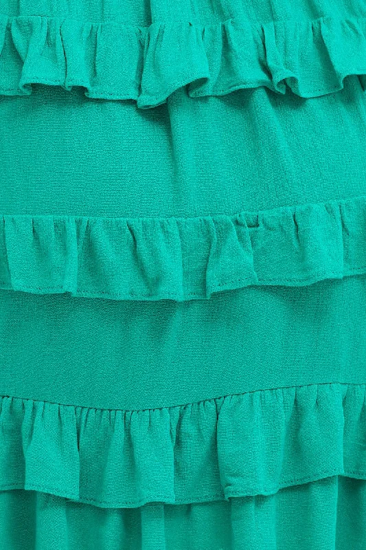 Green Mini Dress One Shoulder Sleeveless