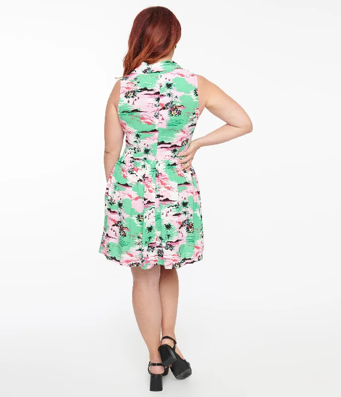 Hell Bunny Pink & Green Tropical Print Mini Dress