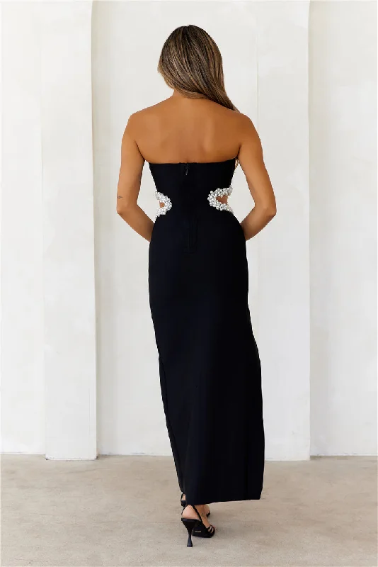 HELLO MOLLY Statements On The Runway Strapless Bandage Maxi Dress Black