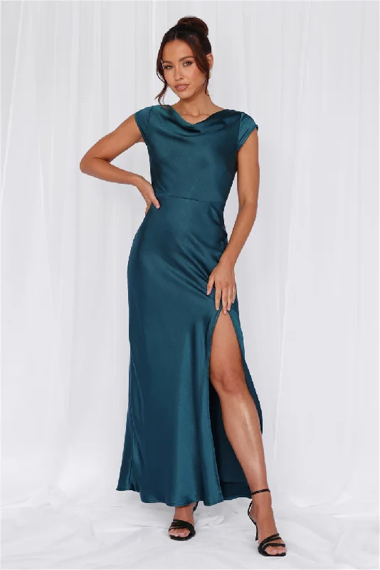 HELLO MOLLY The Valentina Cap Sleeve Satin Maxi Dress Teal