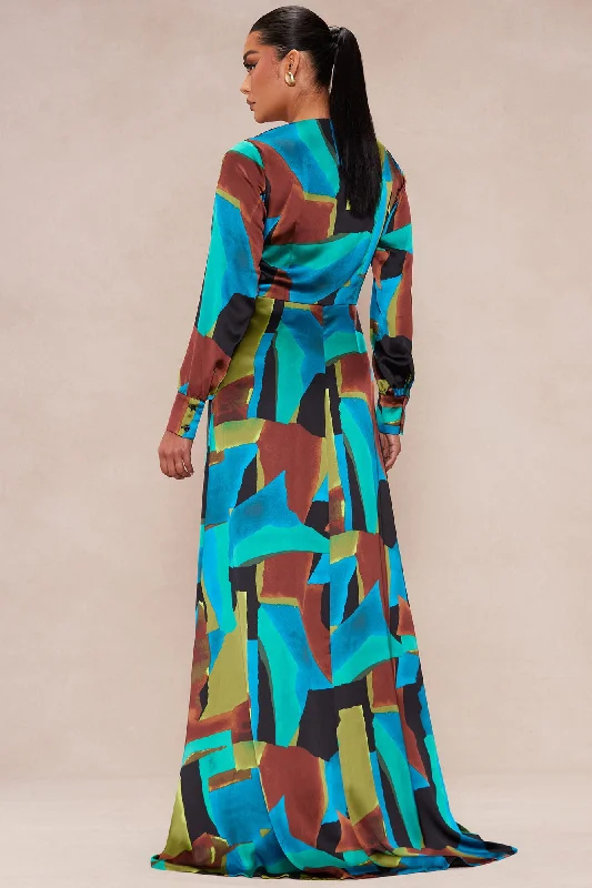 Holly Satin Maxi Dress - Blue/combo