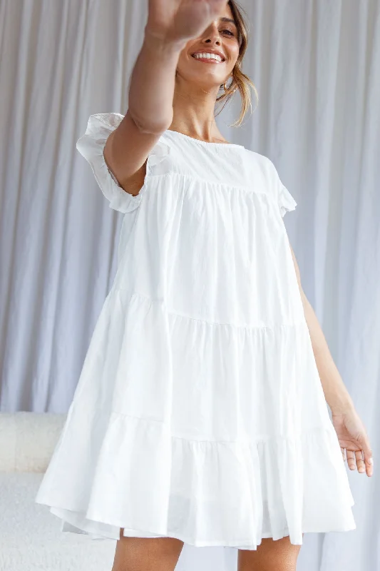 Hyacinth Ruffle Sleeve Smock Dress White