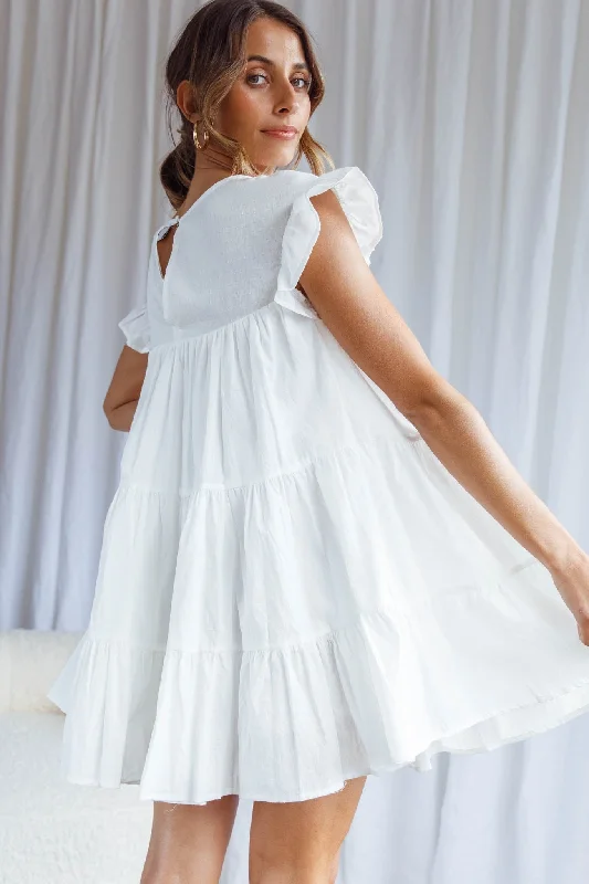 Hyacinth Ruffle Sleeve Smock Dress White