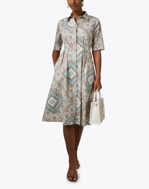 Ilaria Cream Print Cotton Shirt Dress