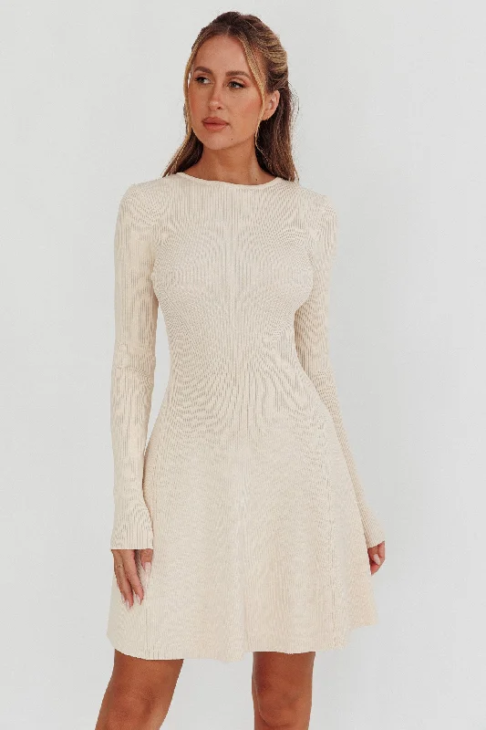 Intuitions Long Sleeve Ribbed Knit Dress Cream