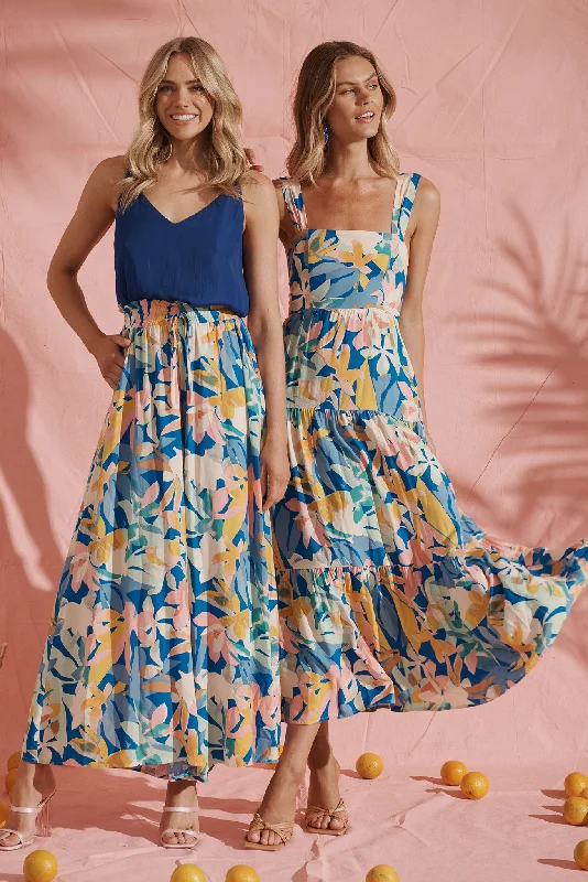 Izabel Maxi Sun Dress In Cobalt With Multi Floral