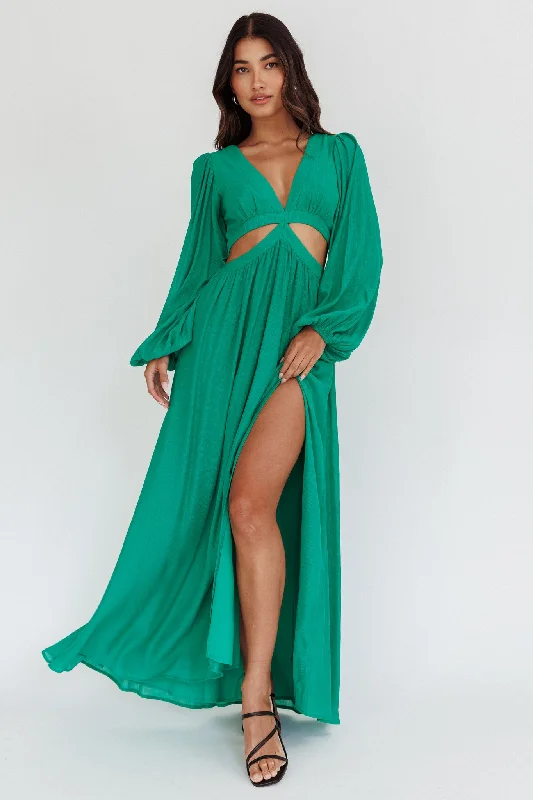 Jessalynn Cut-Out Long Sleeve Maxi Dress Green