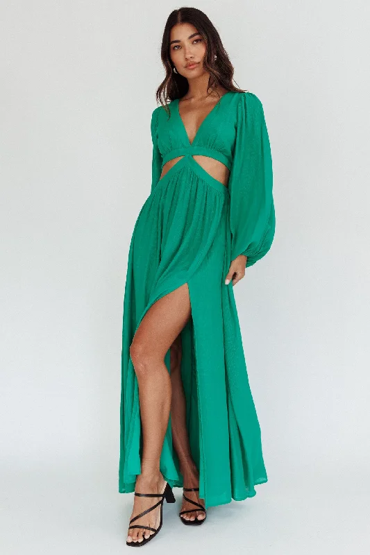 Jessalynn Cut-Out Long Sleeve Maxi Dress Green