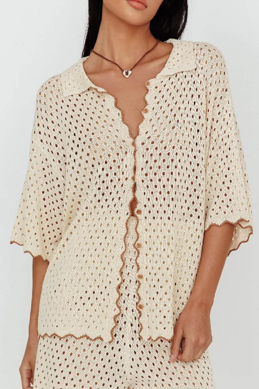 Just A Hunch Button Crochet Shirt Nutmeg/Shell