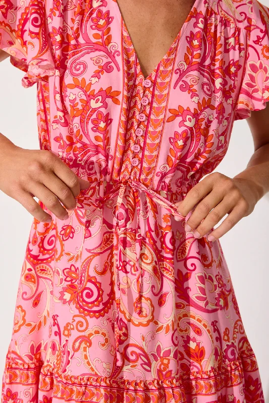 Kimbra Smock Dress In Pink Multi Border Print