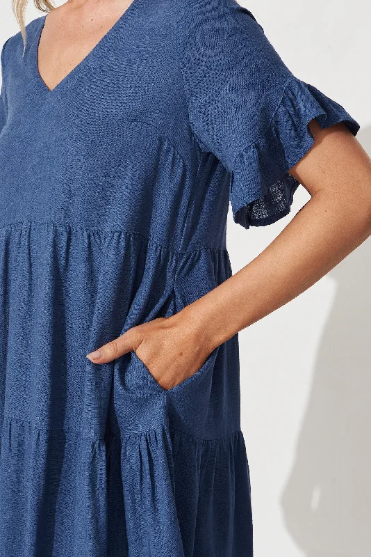 Kristen Midi Dress In Blue Linen Blend