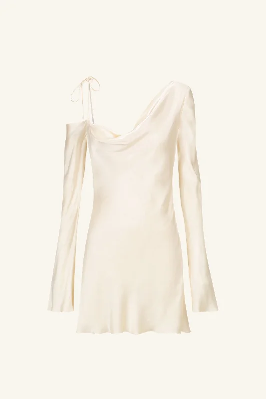 LA LUNE ASYMMETRICAL LONG SLEEVE MINI DRESS - CREAM