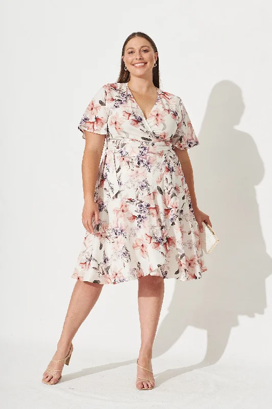 Lacey Wrap Dress In Cream Floral