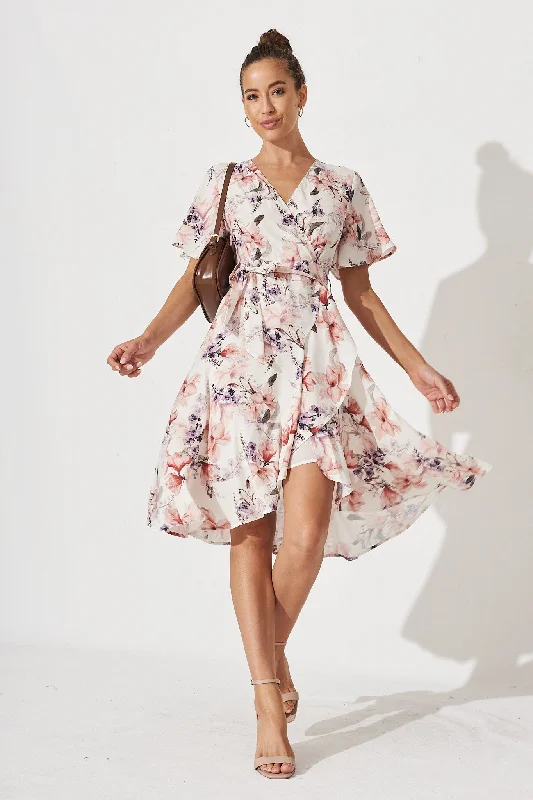 Lacey Wrap Dress In Cream Floral