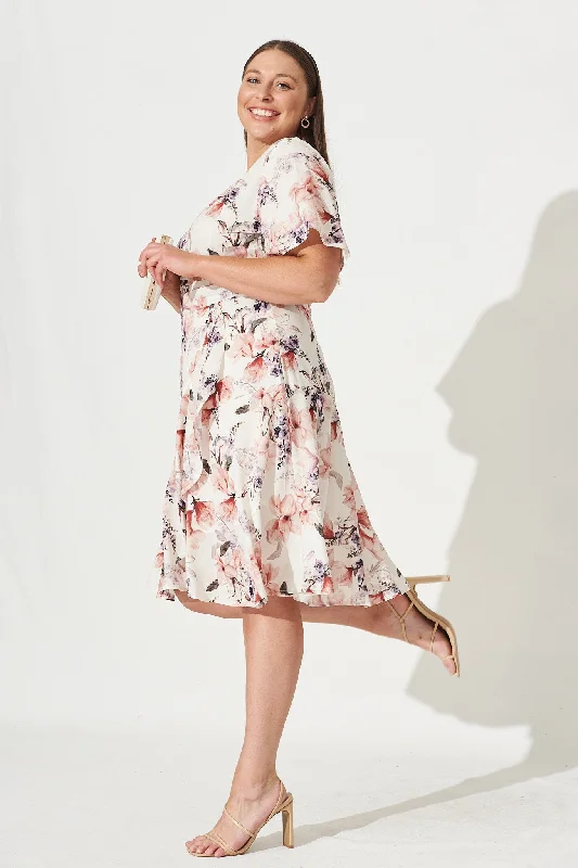 Lacey Wrap Dress In Cream Floral