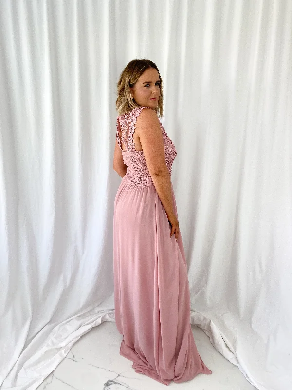 Laetitia Maxi Dress with Embroidered Top - Old Rose