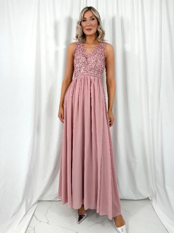 Laetitia Maxi Dress with Embroidered Top - Old Rose