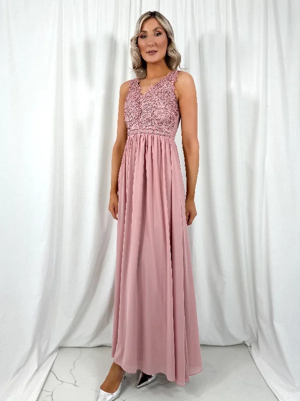 Laetitia Maxi Dress with Embroidered Top - Old Rose